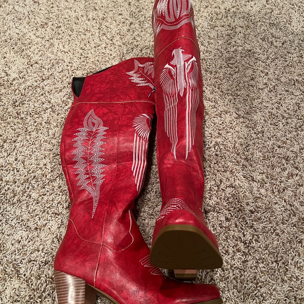 Red Western Embroidered Boots